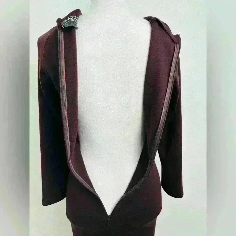 Salvatore Ferragamo Wool Plum Pencil Dress Size 38 - Picture 4 of 10